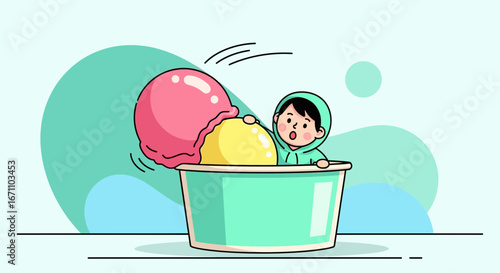 Delightful Dessert Discovery: Joyful Child Unveiling Oversized Ice Cream Spectacle