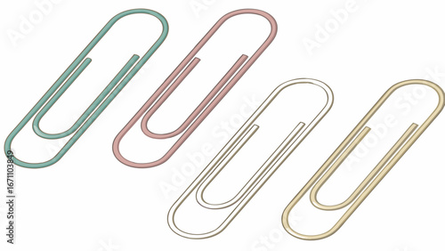 Four Colorful Paper Clips Isolated on White Background.