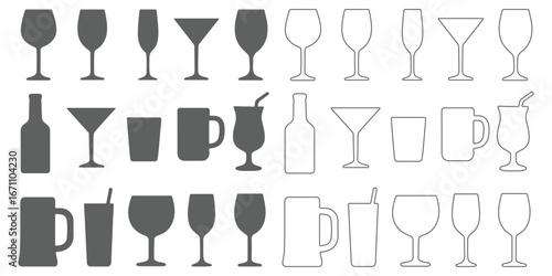 symbol, shake, sign, cognac, bar, champagne, different, beer, element, alcohol, glass, shape, collection, drink, silhouettes, celebration, traditional, cafe, silhouette, pub, illustration, various, li
