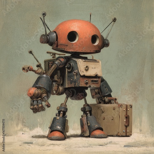 Wallpaper Mural Rusty robot with suitcase, ready for travel Torontodigital.ca