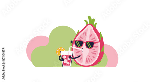Dragon Fruit Enjoying Drink with Shades Creating Fun Summer Vibe for Social Media