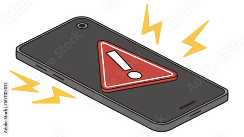 Smartphone error alert warning sign mobile phone malfunction digital problem technology glitch app crash system failure troubleshooting technical issue device breakdown electricity surge power failur.