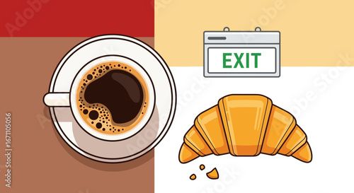 Coffee Morning Escape: Enjoying Freshly Baked Croissant Before Heading Towards Exit