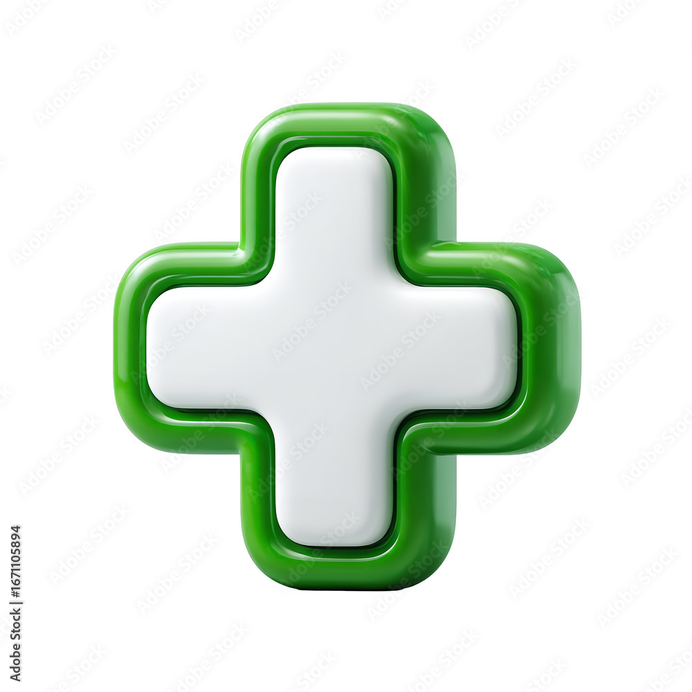 Obraz premium Green Medical Cross, Healthcare Plus Symbol, PNG Transparent Icon stock asset