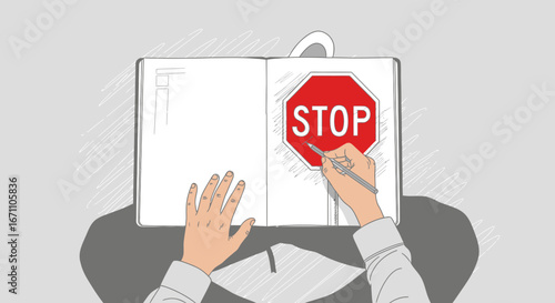 Conceptual Illustration of Preventing Further Action Depicted in a Stop Sign Design