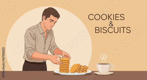 Confectionery Treats: Preparing Delicious Cookies and Enjoying a Cup of Coffee or Tea