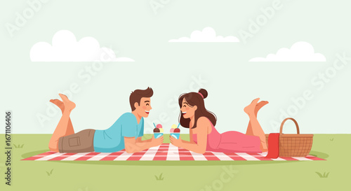 Enjoying Sweet Treats Together On A Checkered Picnic Blanket Under The Sunny Sky