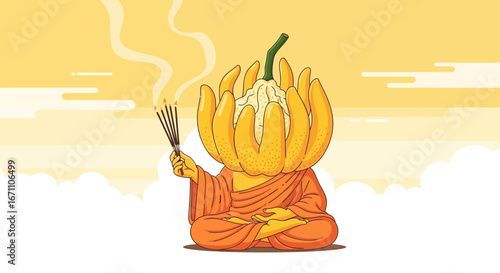 Enlightened Being: A Meditative Figure with Floral Crown and Incense