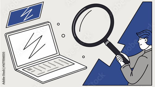 Data analysis research magnifying glass laptop business growth chart online investigation search engine digital marketing computer technology internet investigation exploration discovery finding solu.