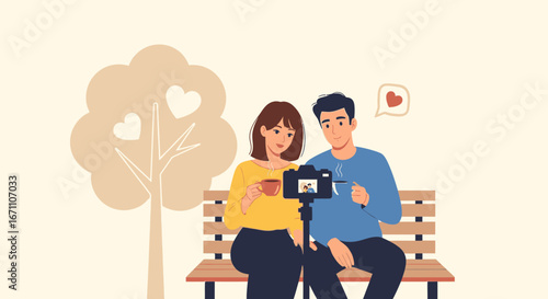 Couple Enjoying Coffee And Capturing Moments Together During Their Leisure Time