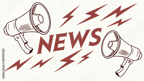 Breaking News Announcement with Megaphones and Lightning Bolts Illustration Design.