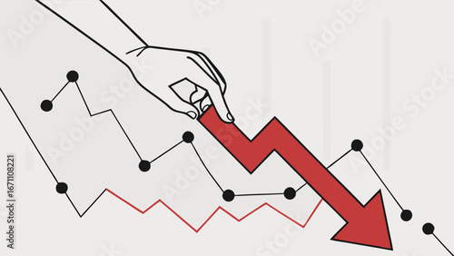Illustration of a hand manipulating a downward trending graph symbolizing market decline or economic downturn.