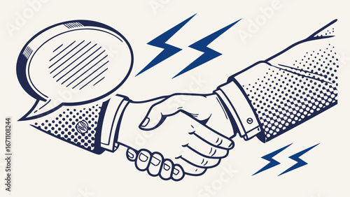 Retro Pop Art Handshake Illustration Deal Agreement Partnership Business Concept.