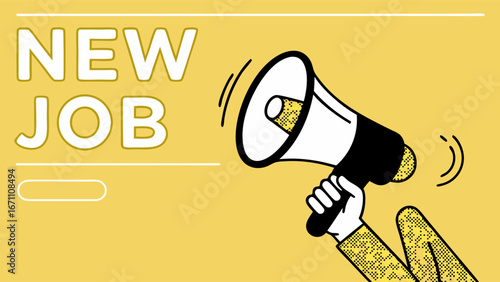 New Job Announcement Megaphone Graphic for Hiring and Recruitment Illustrations.