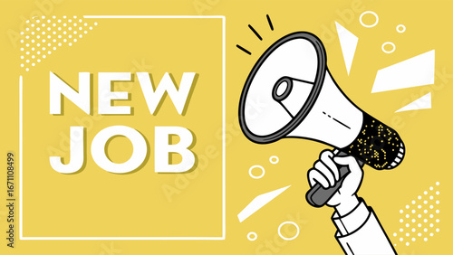 New Job Announcement Megaphone Illustration for Career Hiring and Employment Graphics.