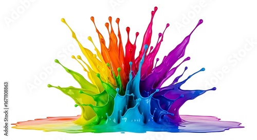 Vibrant Rainbow Paint Splash Explosion on White Background color splash
