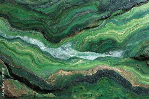Close-up of vibrant green, swirling rock formations