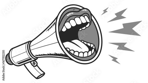 Loudmouth Megaphone Announcement Cartoon Illustration vector graphic.