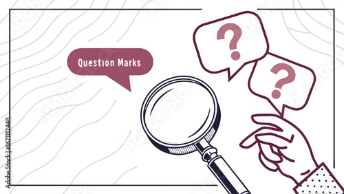 Magnifying Glass with Question Marks Illustration for Inquiry Investigation and Problem Solving.
