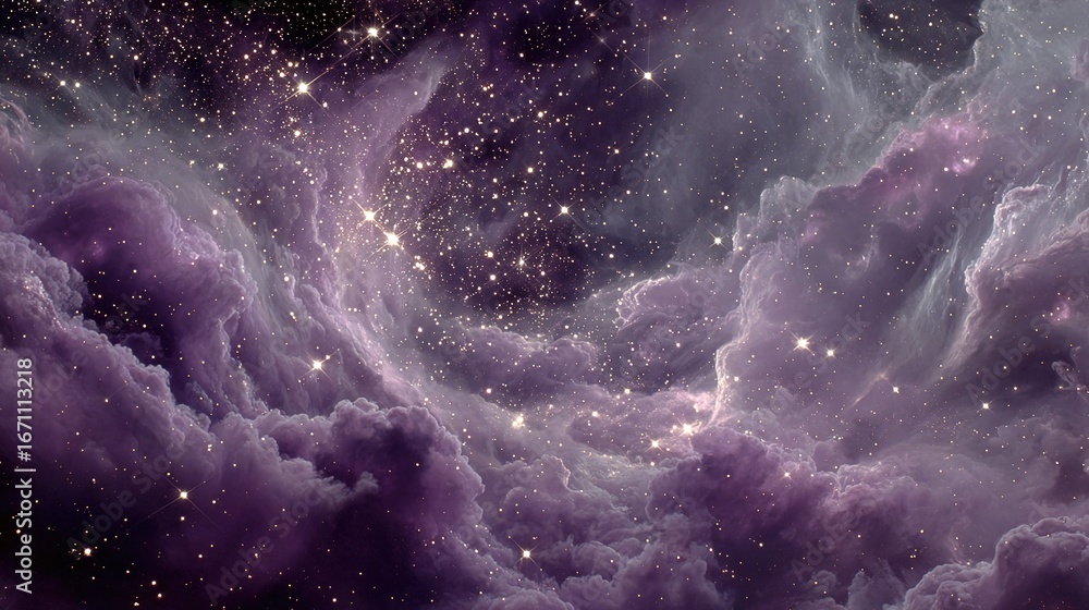 Fototapeta premium Purple and gray nebula with stars in space cosmic background abstract illustration.