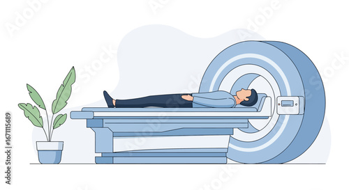 Illustrative depiction of a patient undergoing a diagnostic MRI scan with calming ambiance