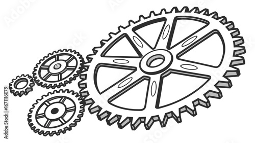 Interlocking gears cogs mechanism machinery engineering technology industrial design mechanical parts seamless pattern background texture vector illustration graphic design element blueprint technica.