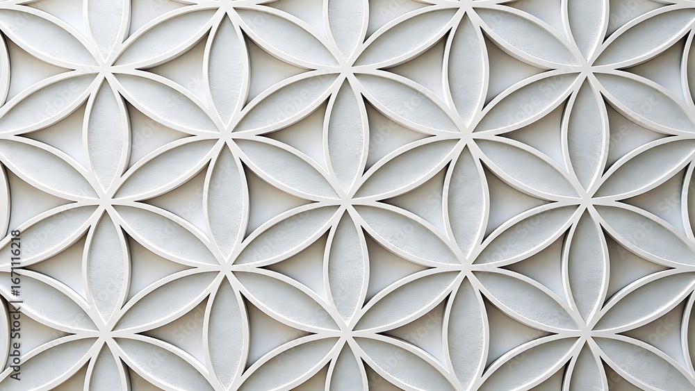 White Flower of Life Geometric Pattern Background Design Seamless Repeating Ornament for Modern Art and Sacred Geometry Illustration