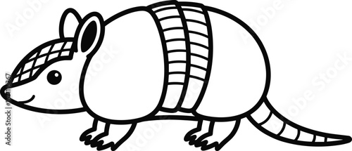 Cute cartoon armadillo with banded shell outline for coloring animal drawing