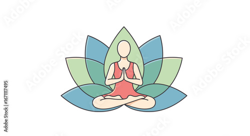Lotus position yoga illustration conveying wellness and peaceful mental state for holistic