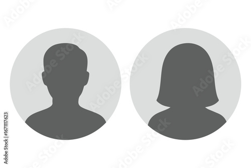 Default avatar profile icon. Gray placeholder. Man and woman
