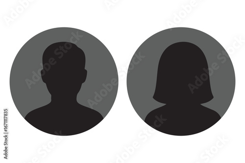 Default avatar profile icon. Gray placeholder. Man and woman
