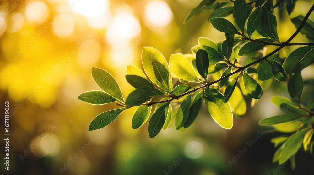 Obraz premium Green leaves sunlight closeup nature