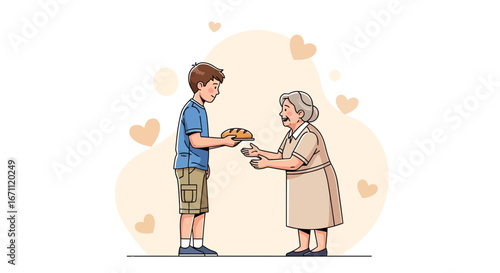 Son Delivers Bread To Elderly Mother, A Touching Illustration of Kindness and Familial Love
