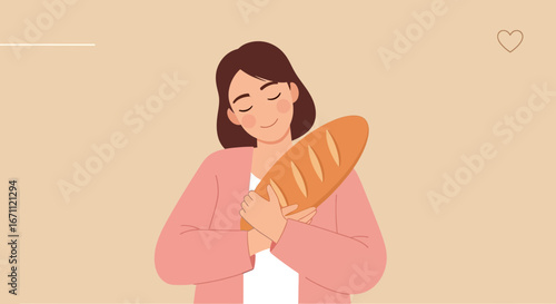 Woman Embracing Freshly Baked Bread: Warmth, Gratitude, and Culinary Delight