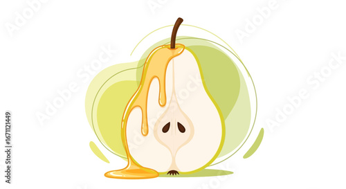 Sweet Pear Slice Drizzled With Golden Syrup, Artistic Illustration, Modern Design