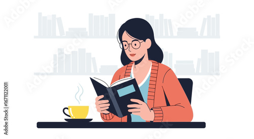 Woman Enjoying Hot Beverage While Reading Book In Comfort And Relaxation Time