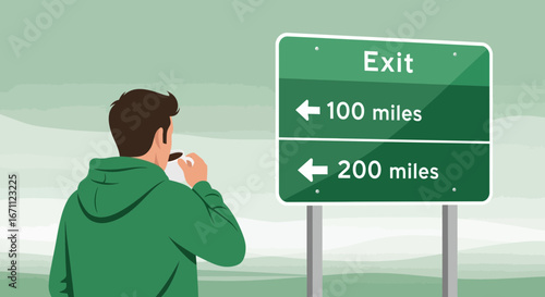 Traveling Decision: Choosing The Right Exit, Road Sign Illustrates Directional Options Clearly