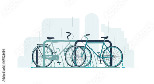 Urban Cycle Shelter Depicting Two Bicycles Parked Under The Subtle Grey Rain Illustration