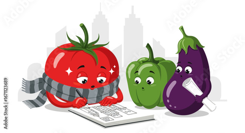Vegetable Architects Planning: A Whimsical Illustration Of Food Constructing Designs Together