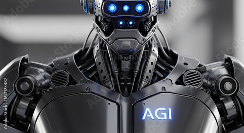 High tech robot illustration featuring futuristic artificial general intelligence agi design details