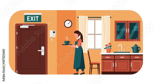 Woman Serving Hot Beverage in a Welcoming Interior Space with Attractive Design