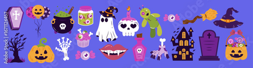 Halloween Spooky Character and Object Illustration Set