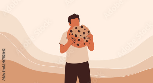 Person Savors Gigantic Cookie, Delightful Illustration of Sweet Culinary Indulgence