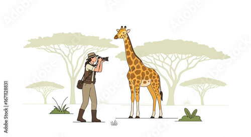 Photographer Capturing A Striking Image Of A Giraffe In The African Savanna Environment