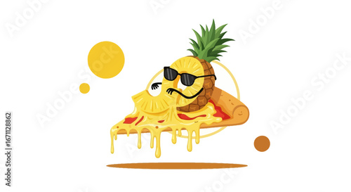 Pineapple Pizza Illustration With Sunglasses Is a Humorous and Playful Concept