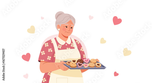 Kindhearted Grandmother Presenting Freshly Baked Cookies for Family and Friends