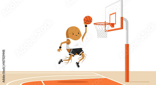 Potato Sports Star Making A Dramatic Slam Dunk On The Basketball Court
