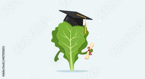 Lettuce Leaf Graduate Celebrating Academic Success with Diploma in Hand