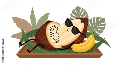 Relaxed Fruit Vacation: A Salak and Banana Enjoying Summer Day with Sunglasses