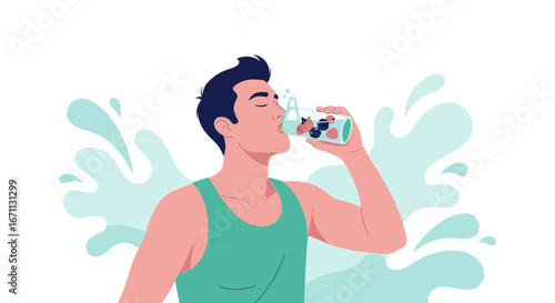 Man Drinks Infused Water with Fresh Fruit, Hydration Concept, Healthy Lifestyle